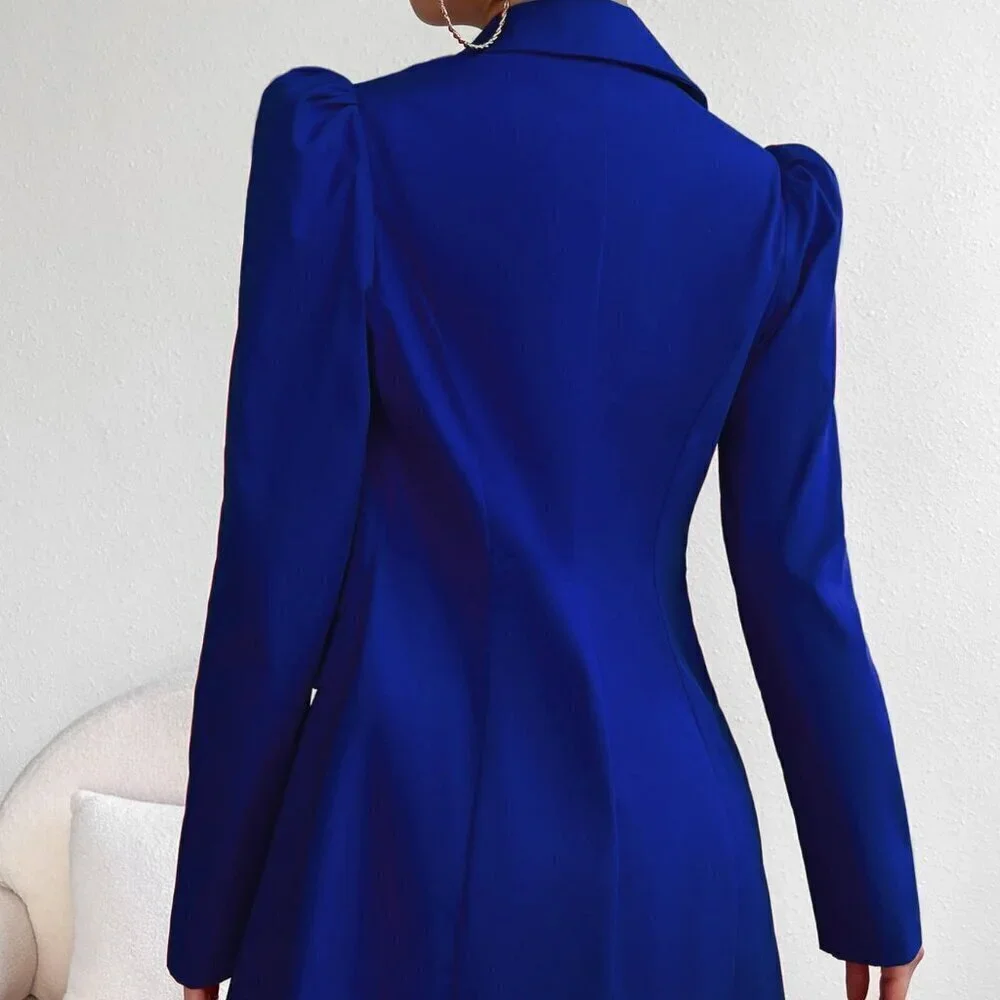 Royal Blue Elegant Women's Double Breasted Blazer & mini Skirt - Picture 2 of 6